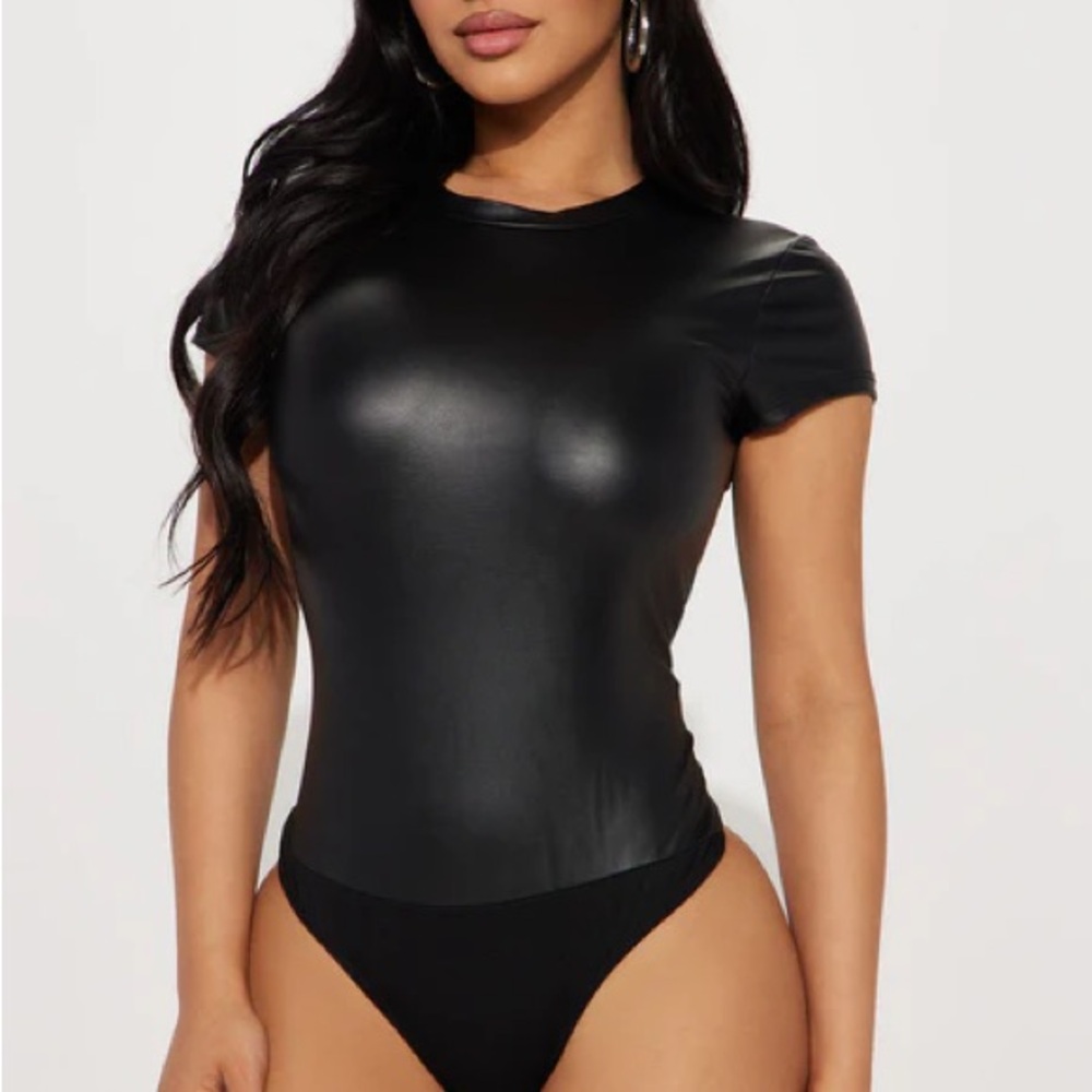 Fashion Nova Black Faux Leather Bodysuit